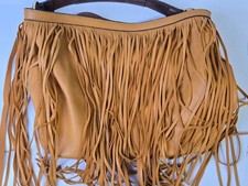 Women's Tan / Brown Leather Fringe Boho Hobo Shoulder Bag Handbag Purse