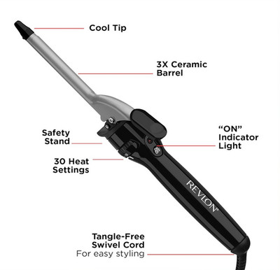 Spiral curls curling iron 1/2'' ceramic 30 sec heat 400° auto off 30 settings