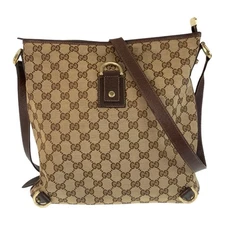 GUCCI Abbey Diagonal Sholder bag Pochette Beige Brown GG canvas/leather GG