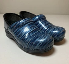 Dansko Pro XP Blue Striped Patent Leather Mule Clogs Women's EUR 37 US 6.5 - 7