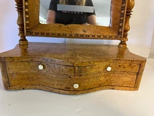 Biedermeier style bird's eye veneer antique table top vanity swivel mirror 30"