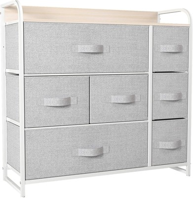 Kommode, Vliesstoff 7 Schubladen Aufbewahrung Organizer Einheit für Schlafzimmer L