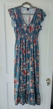 **SHEIN**Size L (12-14)**Floral Midi Dress**Fitted Waist**Deep Turquoise**VGC**