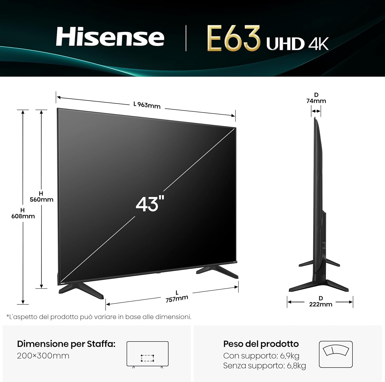Smart TV 43" 4K Ultra HD 2025 43E63QT, Smart TV VIDAA U8, Dolby Vision, HDR 10, foto 2