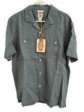 C C California Shirt Mens L Green 100% Linen Button Up Short Sleeve Beach Camp
