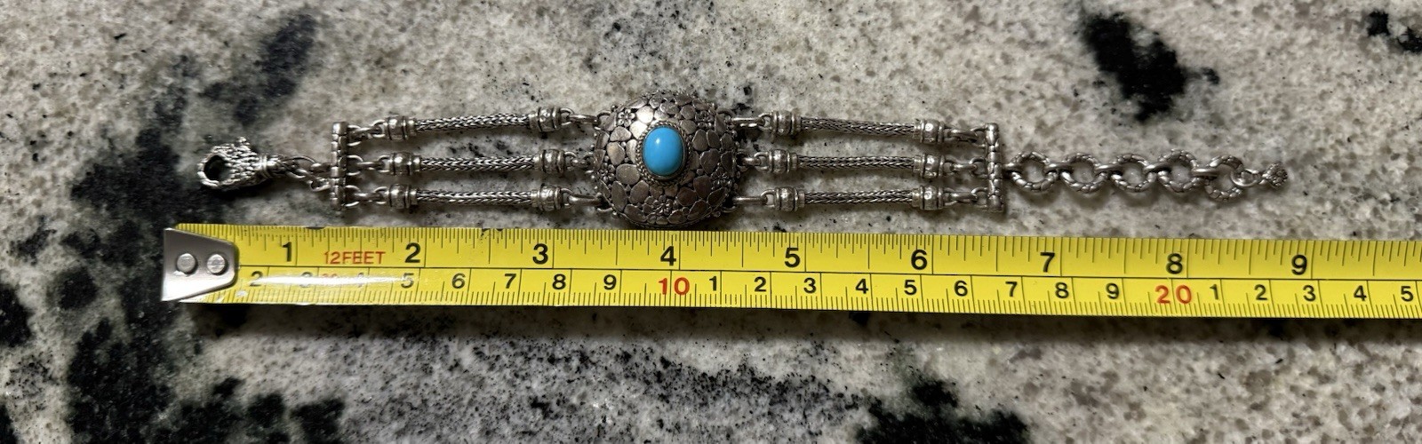 SARDA Fine Jewelry Sterling Sliver 925 Turquoise Chain Bracelet 