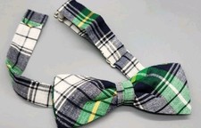 Bella Bliss Boys Bow Tie Adjustable Green Navy Yellow Plaid 100 Cotton