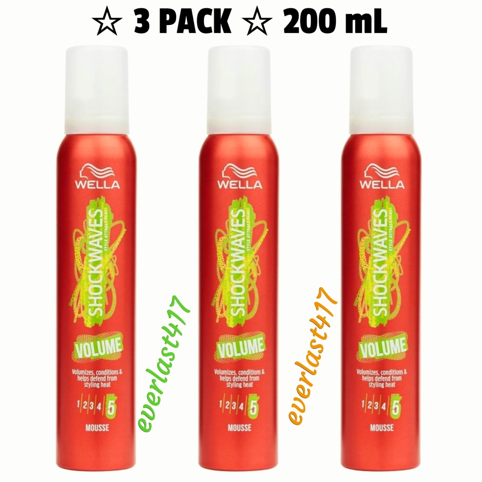 Wella Shockwaves Volume Mousse 200ml (3 Pack) – Heat Protection & Long-Lasting