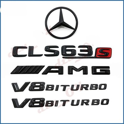 For Mercedes Gloss Black Emblem CLS63 For AMG V8BITURBO C218 Rear Star Badge Set