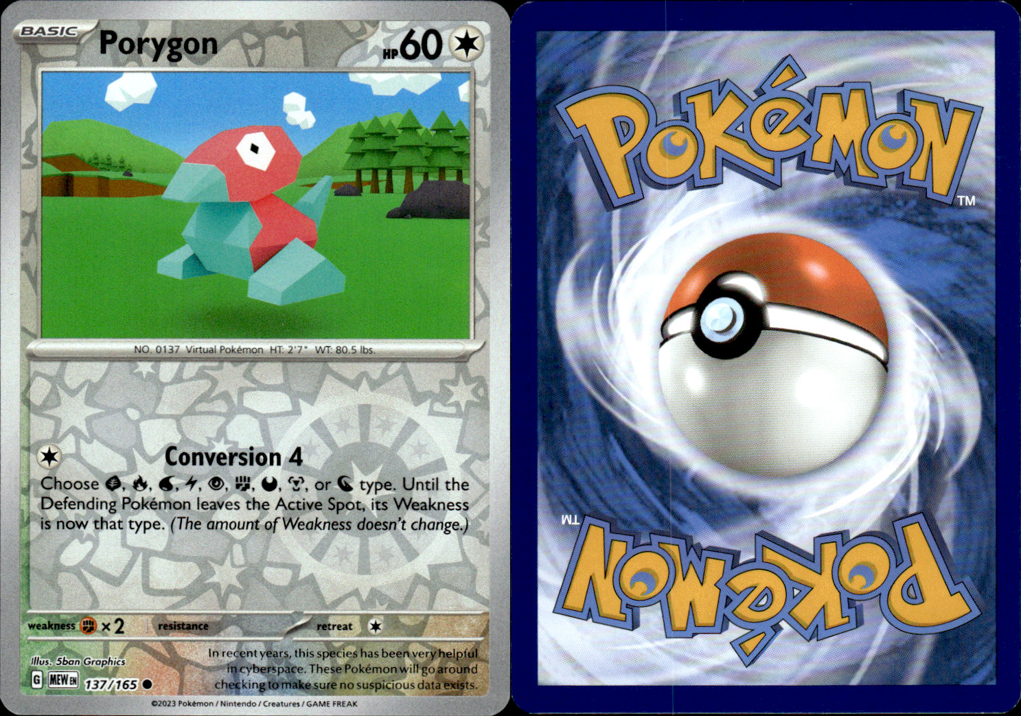 Pokemon TCG - S&V:151 - PORYGON - 137/165 - Reverse Holo - NM