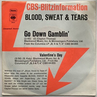 Blood Sweat & Tears - Go down gamblin' - 7'' near mint - Promo