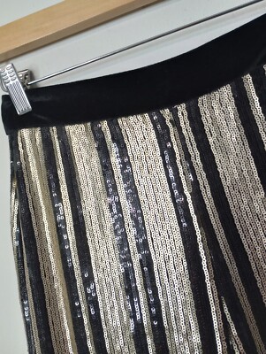 Endless Rose Striped Sequin Wide-Leg Pants Black Gold XS | eBay