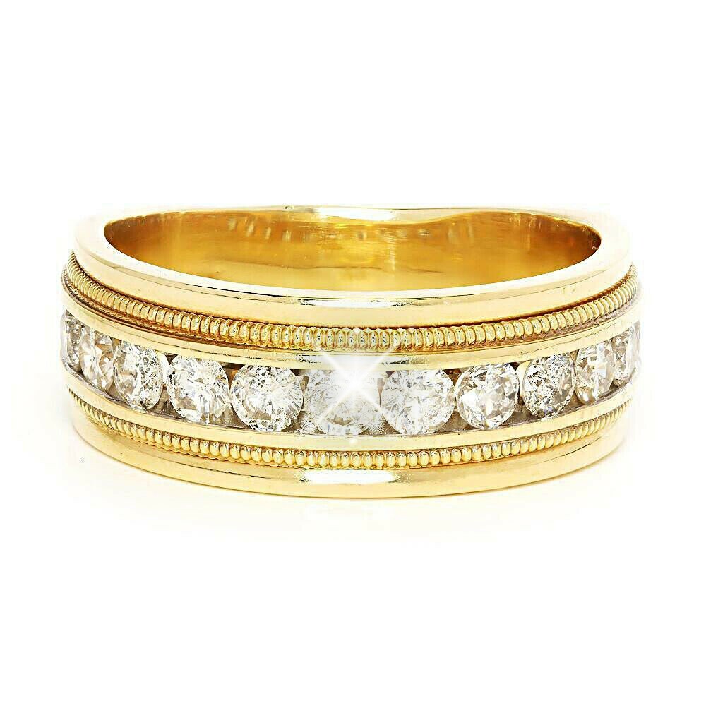 Anillo de alianza de boda sólido para hombre redondo de 2 quilates diamante s...