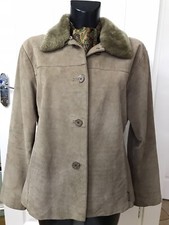 Ladies Beige Ben Sherman Suede Jacket With Button Off Faux Fur Collar Size 16
