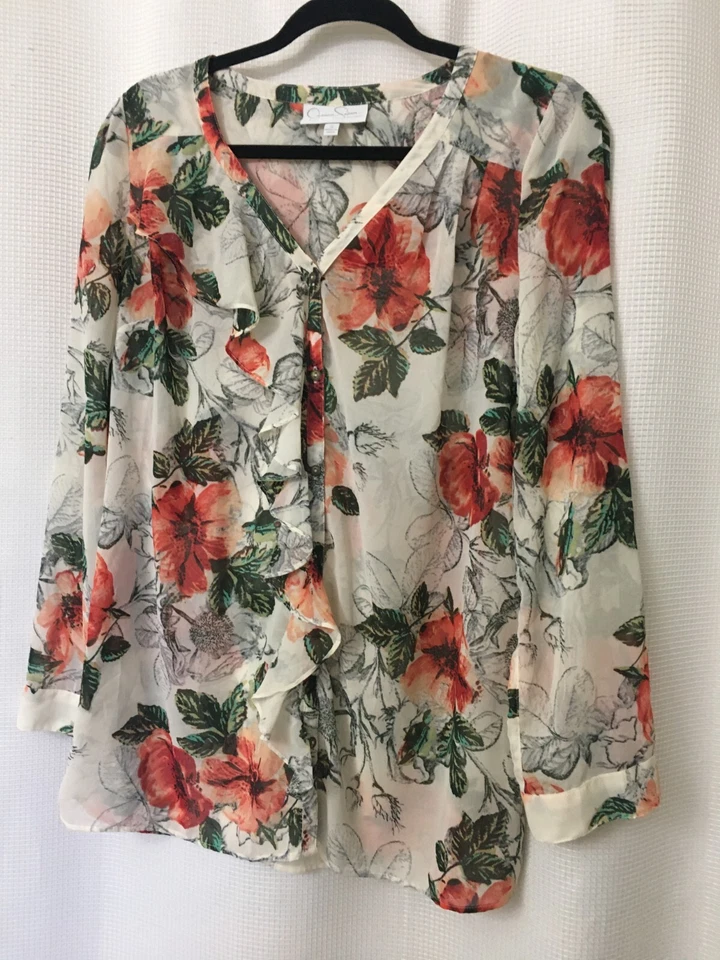 Jessica Simpson Maternity Womens Blouse Size Small Sheer Floral Ruffle A3 - Image 4 of 4