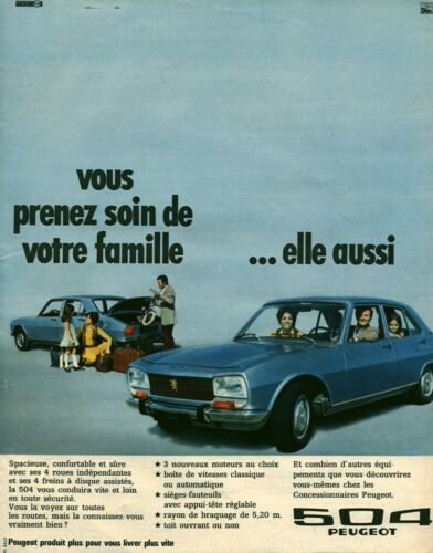 Publicité ancienne voiture automobile Peugeot 504 - 1970 issue de magazine  - 第 1/1 張圖片