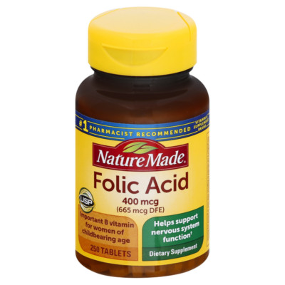 Nature Made Folic Acid 400 mcg 665 mcg DFE Dietary Supplement Tablets 250-CT