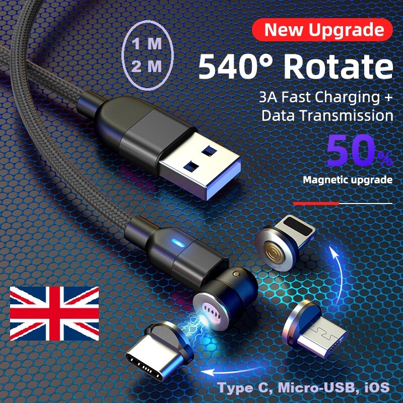 180°/360° Magnetic Fast Charging Data Sync Cable Adjustable Type-C Micro  for iOS