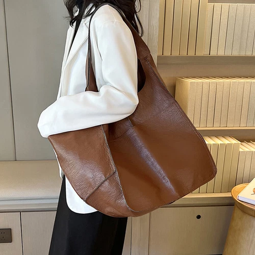 Women Large Capacity Soft Leather Casual Tote Shoulder Bag Retro Shopper Handbag - Picture 23 of 35