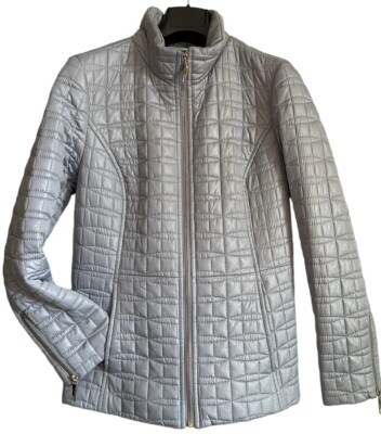 Kate Spade Quilted Jacket S Bow Moto Packable Parka Long Sleeve Pockets Zip Gray