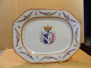 Chinese Export Armorial Platter Flowered Border Bamboo Like Edge Antique