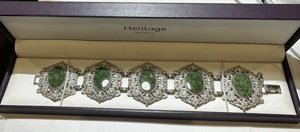 Bracelet Vintage En Jadéite (jade) Rouge, Vert, Blanc, 7 Souhaits Chanceux, Occasion