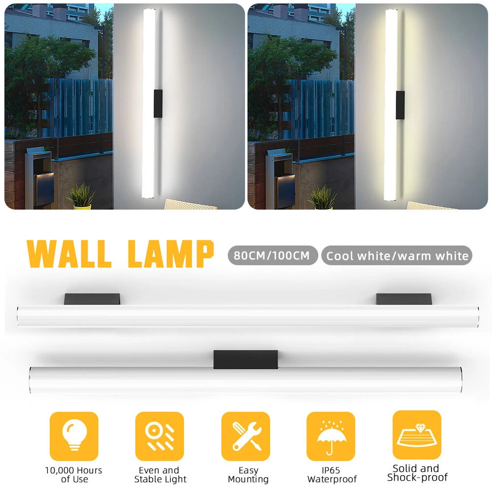 LED Wall Light Sconce Outdoor Modern Lamp Exterior Lights Long Strip Waterproof - Image 3 of 4