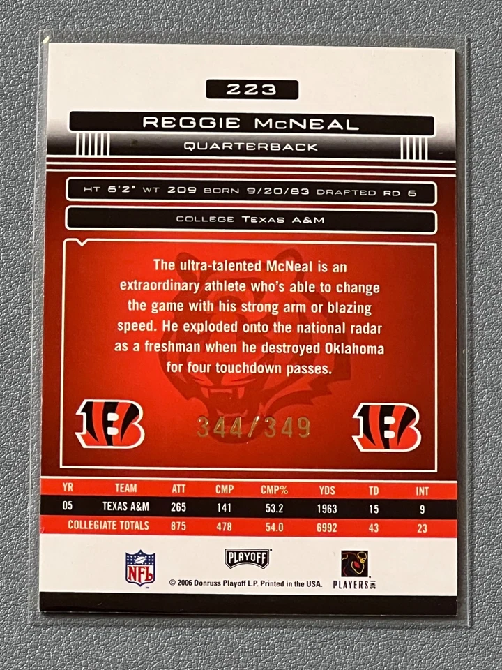 2006 Absolute Memorabilia Reggie McNeal Red SP /349 Rookie Auto RC #223 Bengals - Image 2 of 2