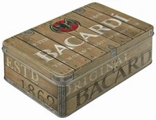 Flat Retro Embossed Storage Tin BACARDI Wood 2.5L Licensed by Nostalgic Art