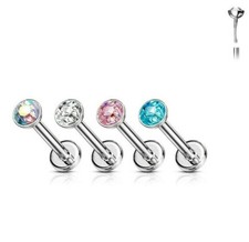 THIN 20G 1/4" CLEAR CZ GEM THREADLESS PUSH IN PIN STEEL LABRET TRAGUS RING STUD