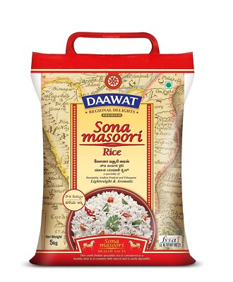 Daawat Sona Masuri Rice Slender and Fluffy Grains Rice Pack of 5 kg