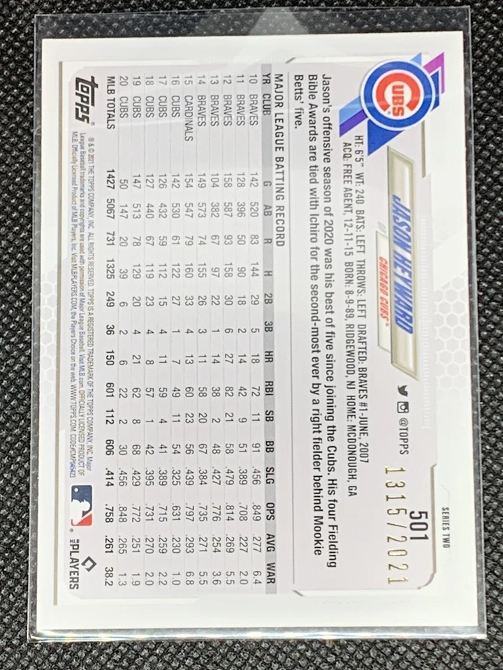 Jason Heyward - 2021 Topps Series 2 - Gold Parallel - SP #/2021 - Cubs! - Image 2 of 2
