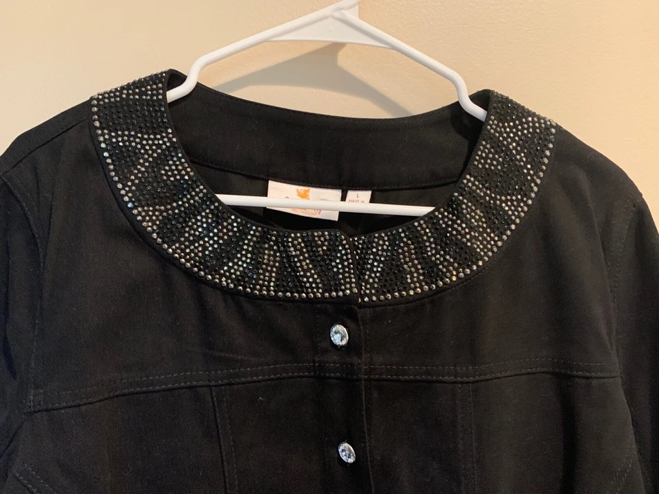 Quacker Factory Black Suede Beaded/Jeweled Womens Jacket SZ LG - Image 4 of 4