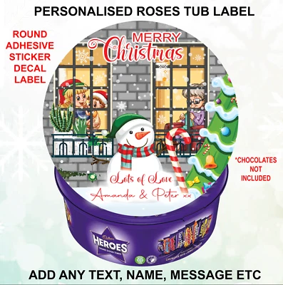 SWEET IMAGE DESIGN Bespoke Name Text Christmas Chocolate Round Sweet Tub Gift Label Sticker Heroes