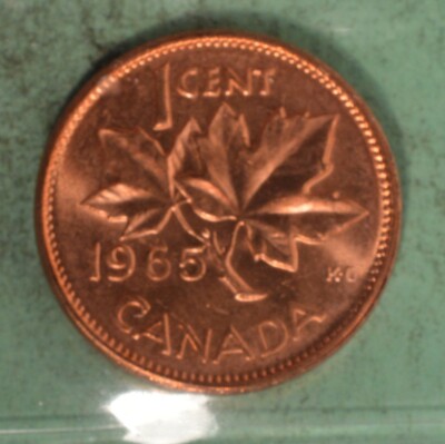 1965 Canada Penny - Pointed 5 / Small Beads - Graded - ICCS MS64