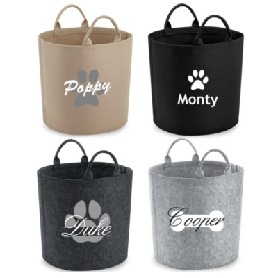 Personalised Dog Paw Storage Tub Customised Puppy Toy Basket Box Felt Name Trug