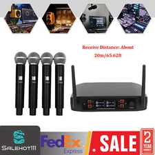 Wireless Microphone System 4 Channel Pro Audio UHF 4 Handheld Dynamic Mic Party