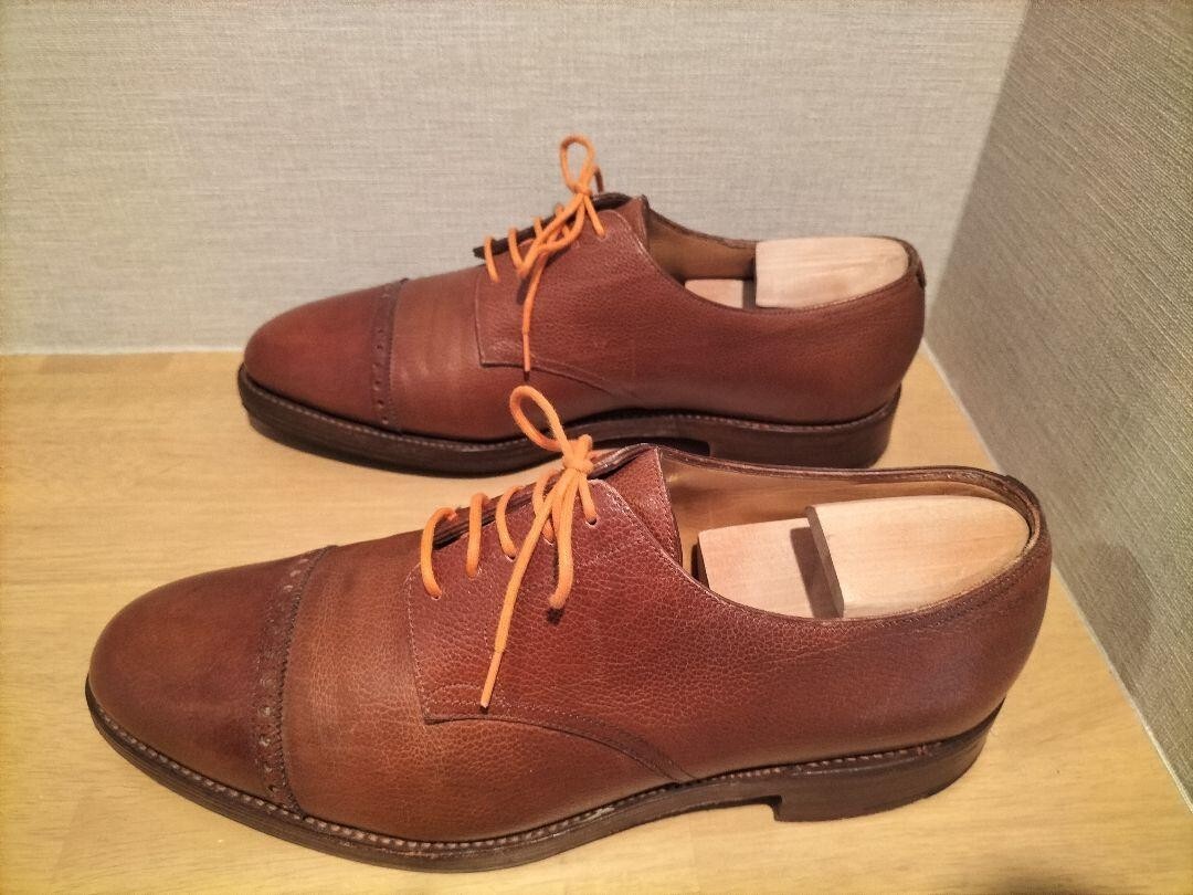 John Lobb RUSSEL Punched Cap Toe Derby Shoes Brown Leather John Lobb RUSSEL Punched Cap Toe Derby Shoes Brown Leather