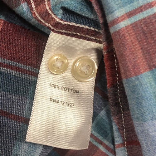 Johnnie O Shirt Men Large Heather Blue Red Plaid Button Down Beach Surfer Casual - Picture 9 of 13