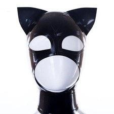 Latex Gummi Hood Cat Ears Rubber Mask Catsuit Cosplay Party Clubwear Halloween