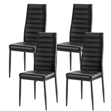 Set of 4 Leather Dining Chairs Kitchen w/ Cushion  High Back Metal Legs Black