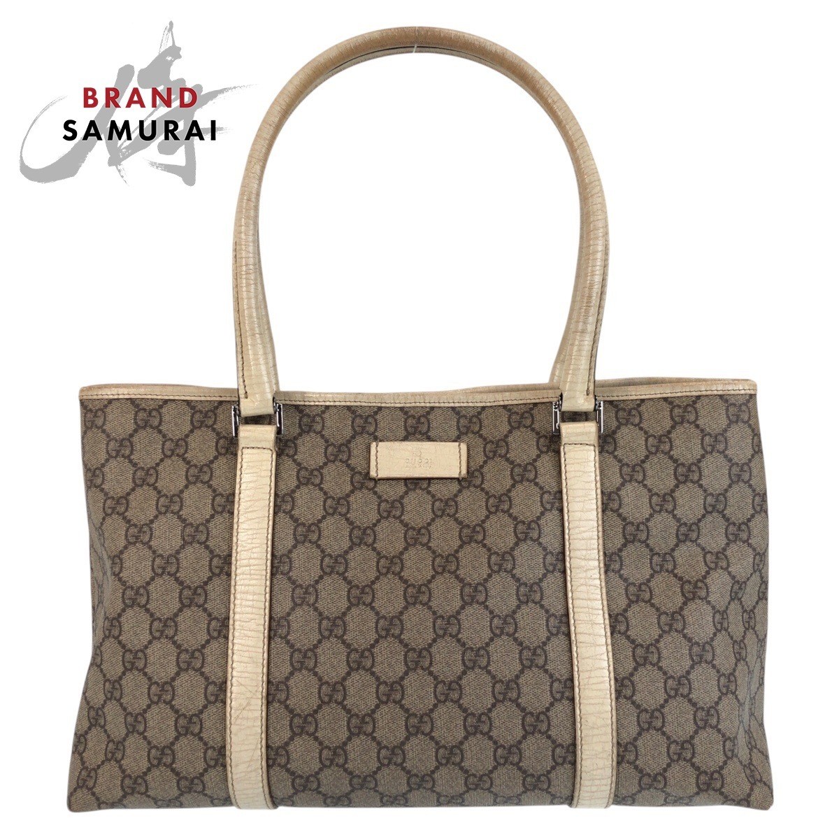 Gucci Beige White GG Canvas Leather Tote Shoulder Bag 503623 114595