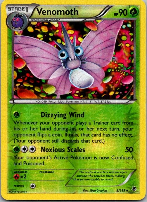 Venomoth 2/119 Rare Phantom Forces Pokemon Reverse Holo Near Mint