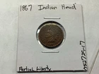 1867 Indian Head Penny Key Date with Partial Liberty US Copper Coin 052725 17ak