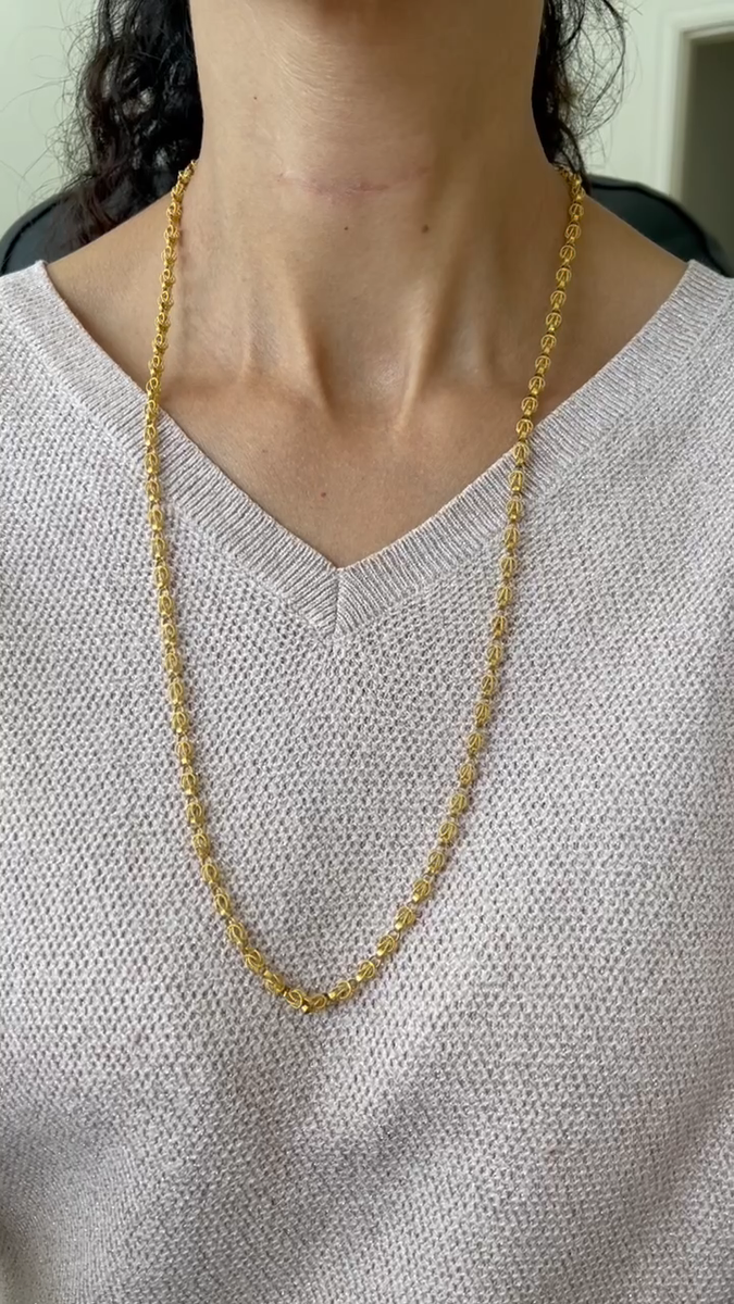 Vintage 18k Yellow Gold Hand-made Link Yazdi Chain Necklace 27 Gr