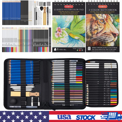 80 Pack Drawing Set Sketching Kit, Pro Art Supplies with 3-Color Sketchbook, Wat