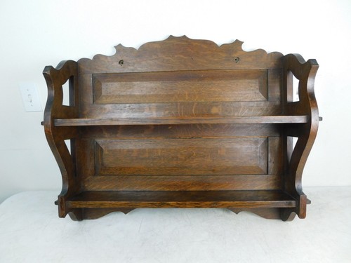 Antique 1910s Mission Craftsman Solid Oak Wall Hanging Shelving 32" W Bookcase