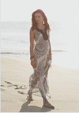 Calypso St Barth 100% Silk Tiered High Low Maxi Dress Sz M Navy and White NWOT