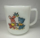 Fire King Anchor Hocking Kiddie Mealtime Mug Teddy Bear Bunny Bird / Vintage