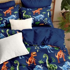 3D Dinosaur Comforter Set Full Size, Navy Blue Cartoon Bedding Set with 2 Pil...